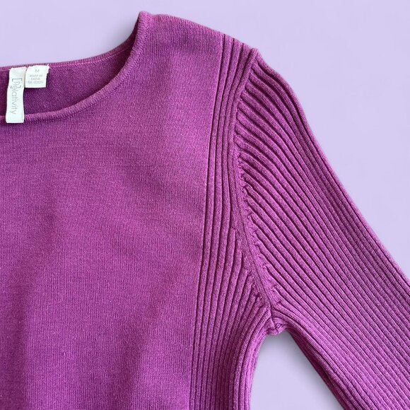 Vintage Y2K Magenta Ribbed Sweater Relativity M | Cozy Minimalist Knit Top - Picture 2 of 8